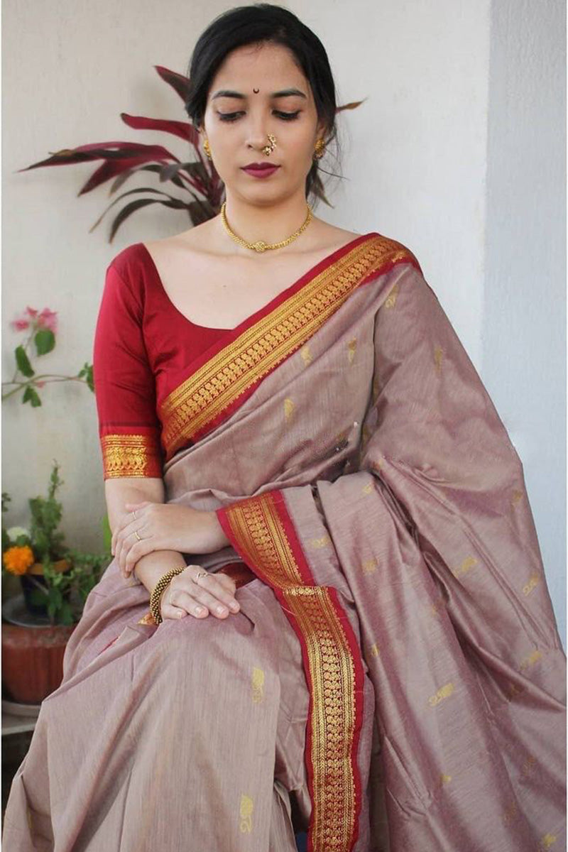 Twirling Grey Soft Silk Saree With Inspiring Blouse Piece