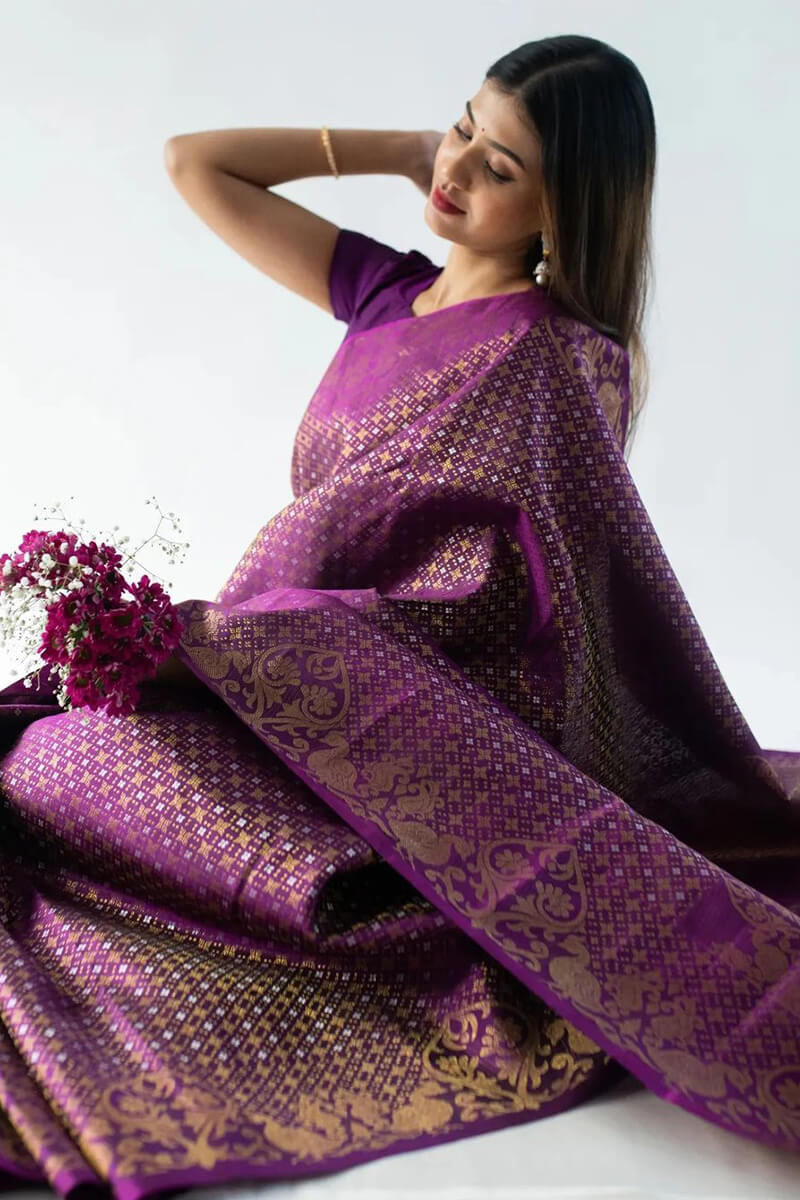 Adoring Purple Soft Silk Saree With Ideal Blouse Piece