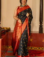 Forbearance Black Soft Silk Saree With Lassitude Blouse Piece