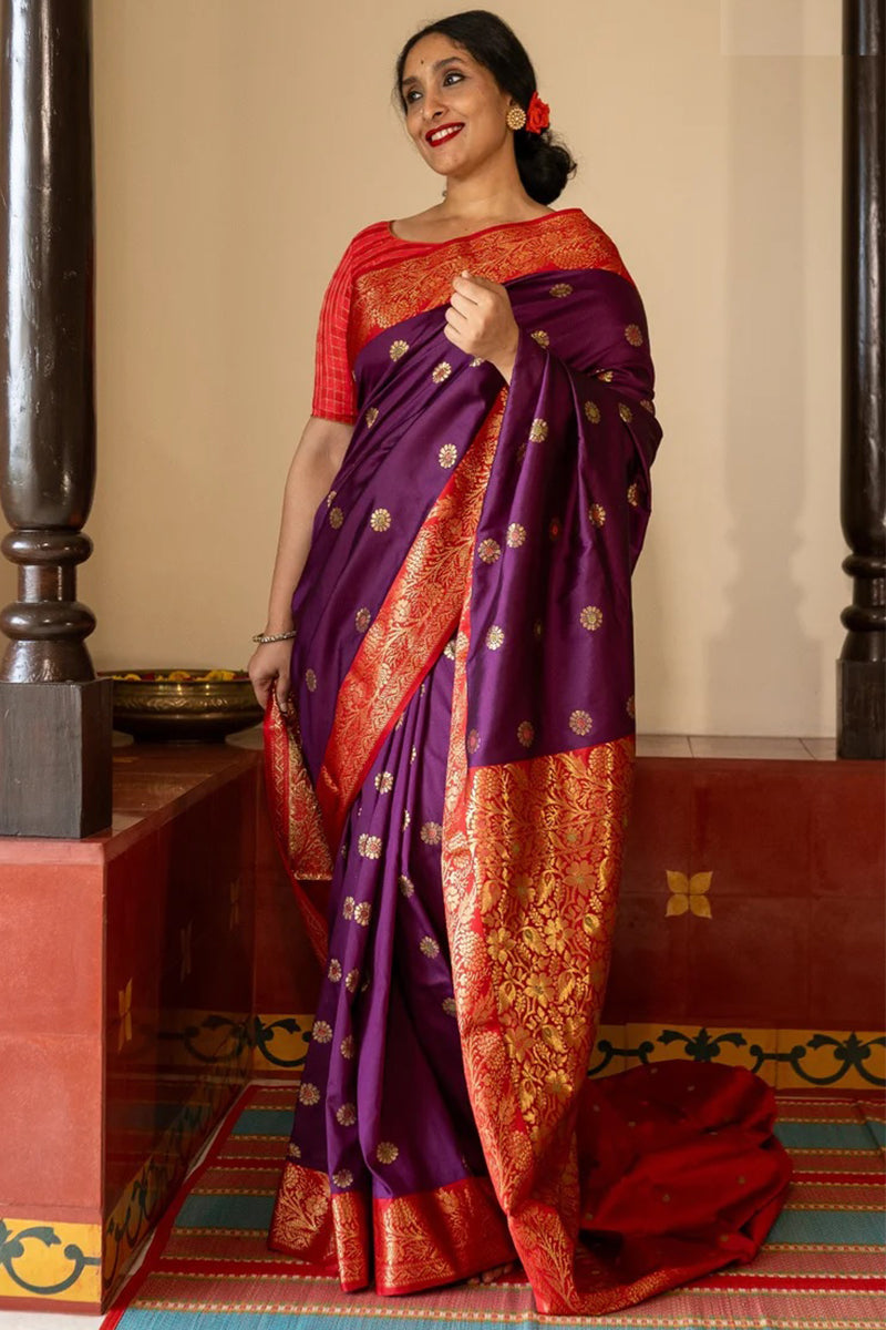 Sempiternal Purple Soft Silk Saree With Sumptuous Blouse Piece