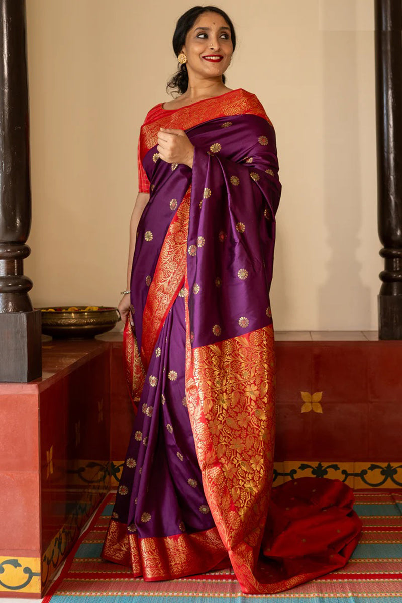 Sempiternal Purple Soft Silk Saree With Sumptuous Blouse Piece