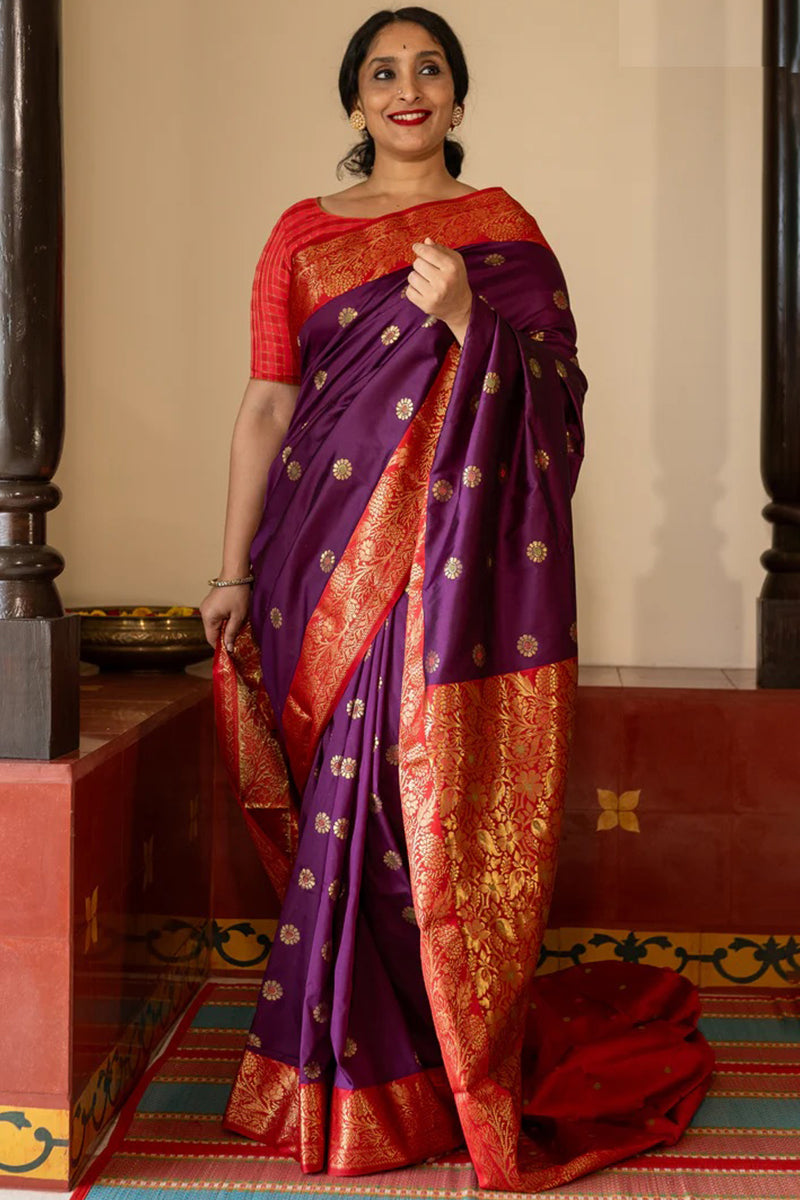 Sempiternal Purple Soft Silk Saree With Sumptuous Blouse Piece