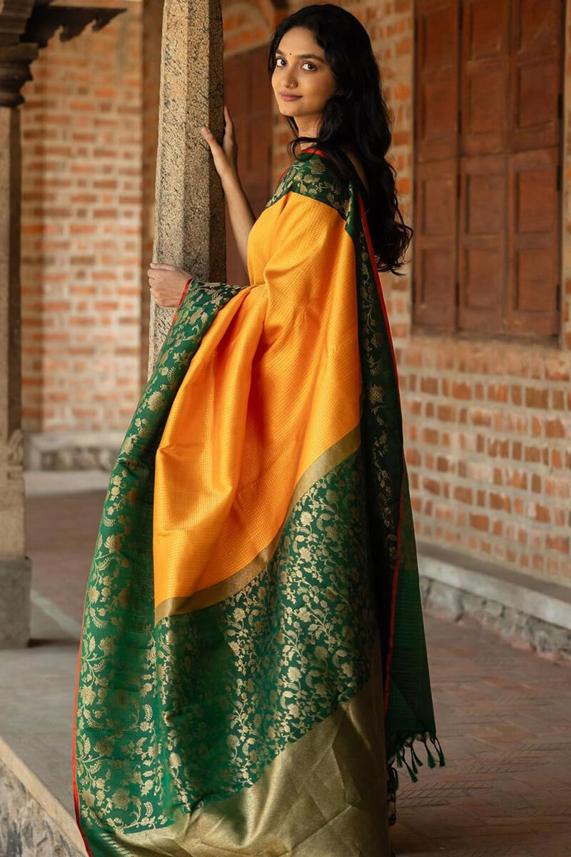 Amazing Yellow Soft Silk Saree With Pretty Blouse Piece