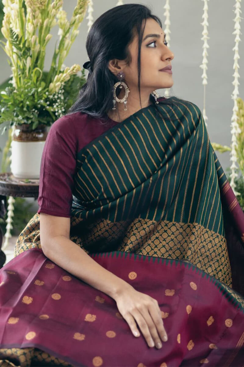 Gratifying Wine Soft Silk Saree With Imaginative Blouse Pieced