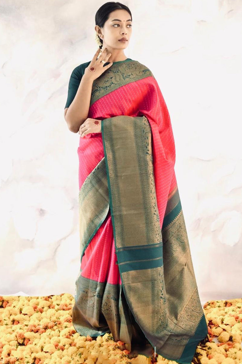 Rhapsodic Pink Soft Silk Saree With Cynosure Blouse Piece