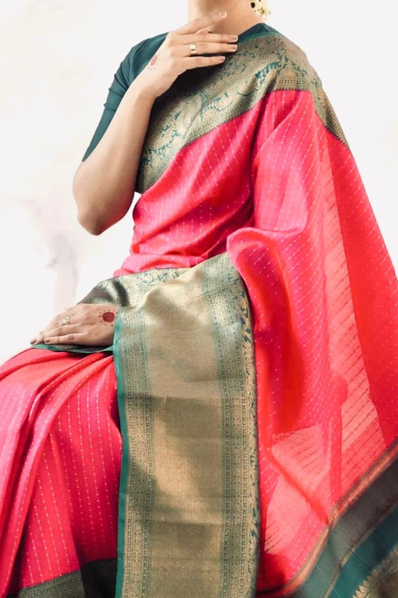 Rhapsodic Pink Soft Silk Saree With Cynosure Blouse Piece