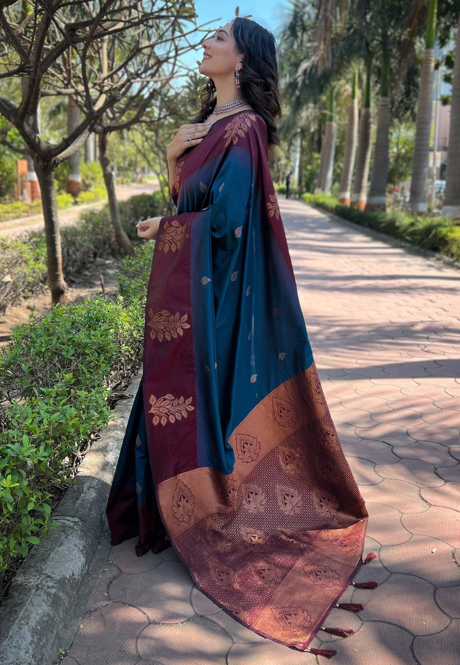 Exceptional Blue Soft Silk Saree With Intricate Blouse Piece