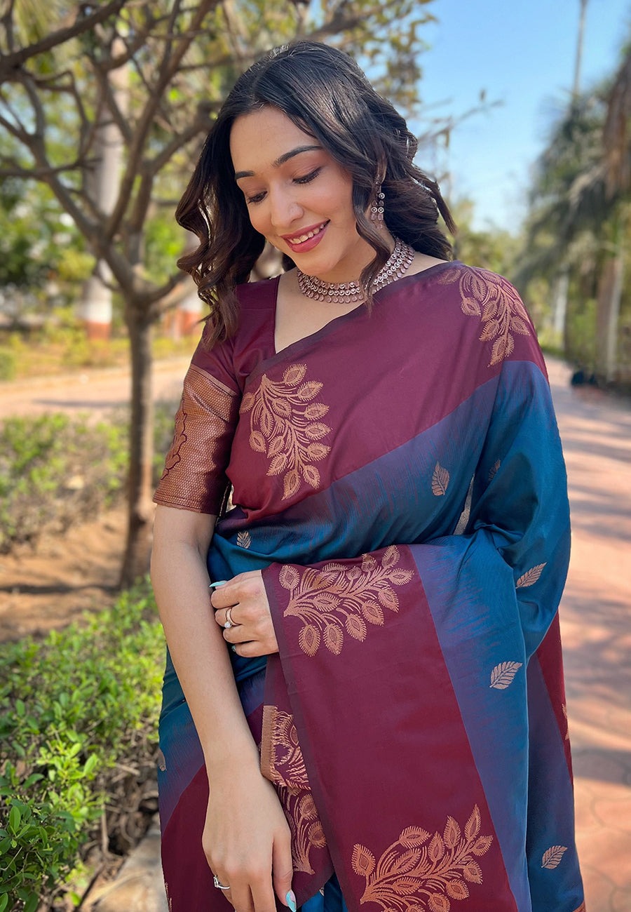 Exceptional Blue Soft Silk Saree With Intricate Blouse Piece