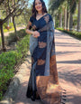 Ornate Grey Soft Silk Saree With Fragrant Blouse Piece