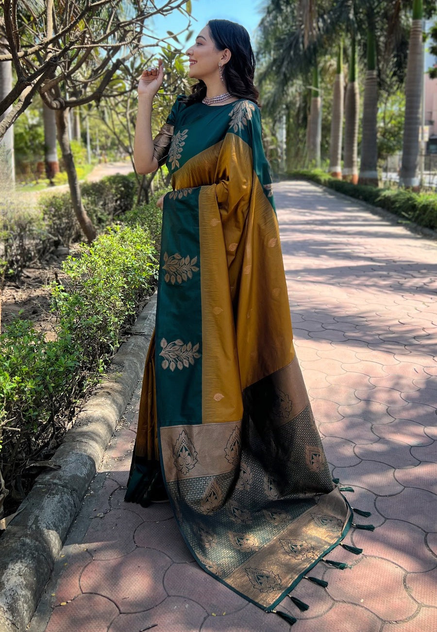 Twirling Mustard Soft Silk Saree With Excellent Blouse Piece