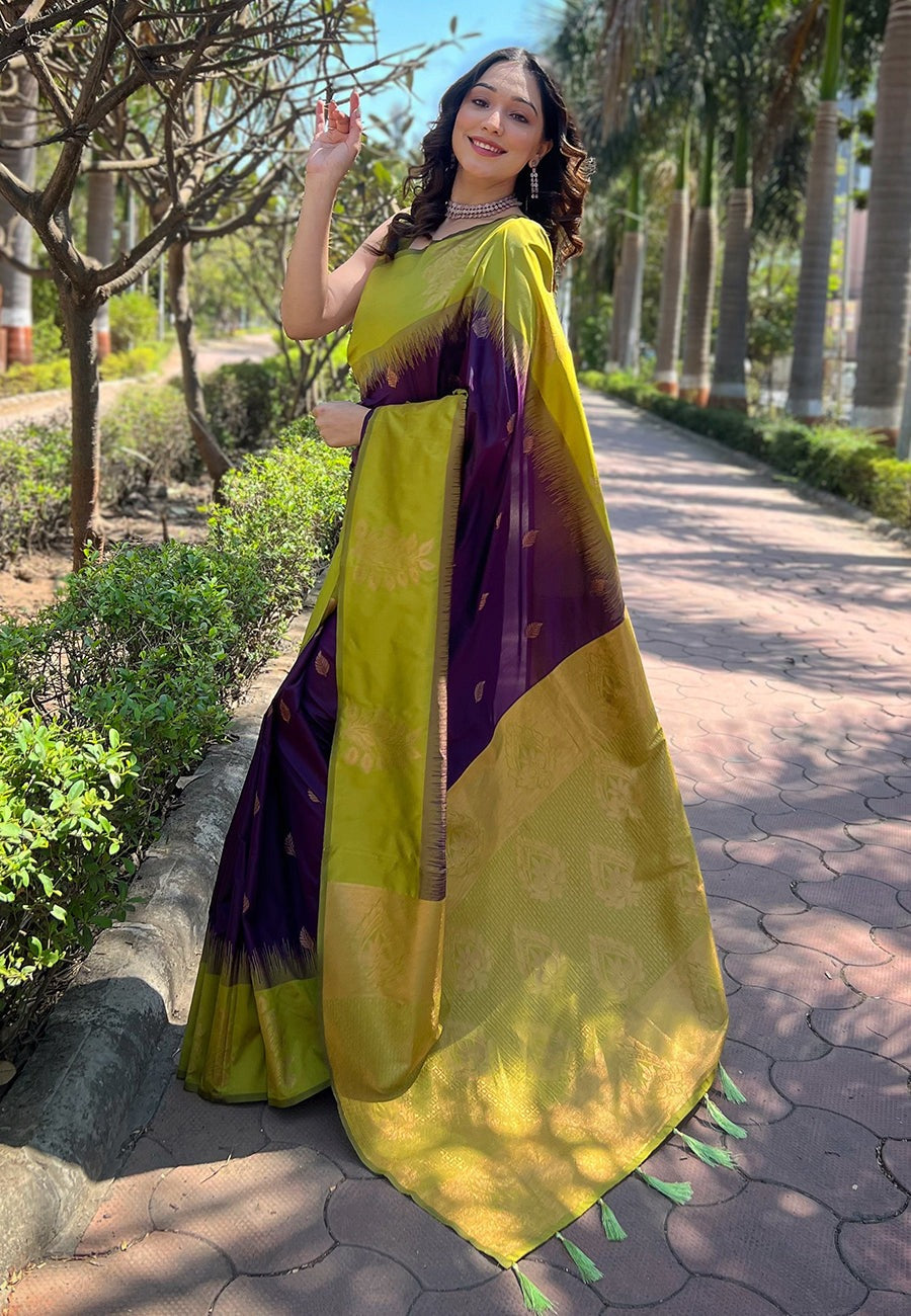 Susurrous Purple Soft Silk Saree With Ailurophile Blouse Piece