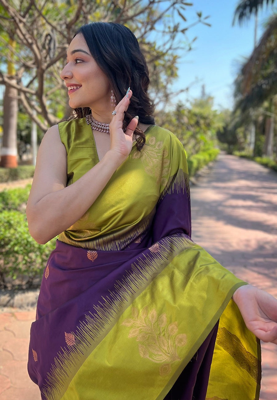 Susurrous Purple Soft Silk Saree With Ailurophile Blouse Piece