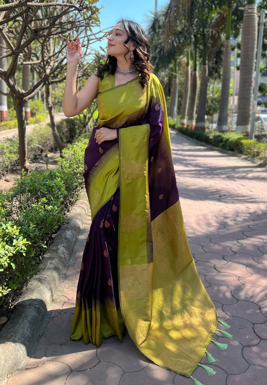 Susurrous Purple Soft Silk Saree With Ailurophile Blouse Piece