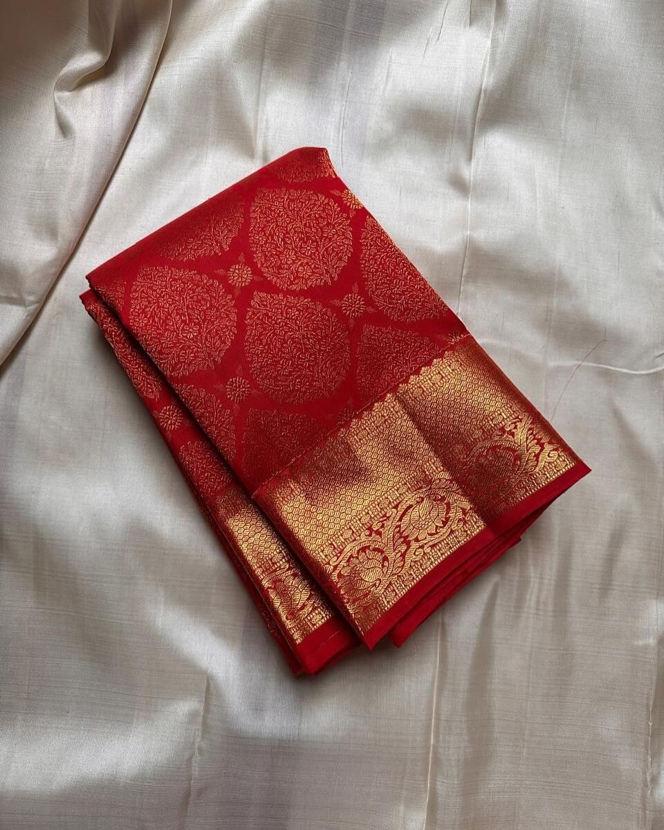 Wonderful Red Soft Banarasi Silk Saree With Mesmerising Blouse Piece