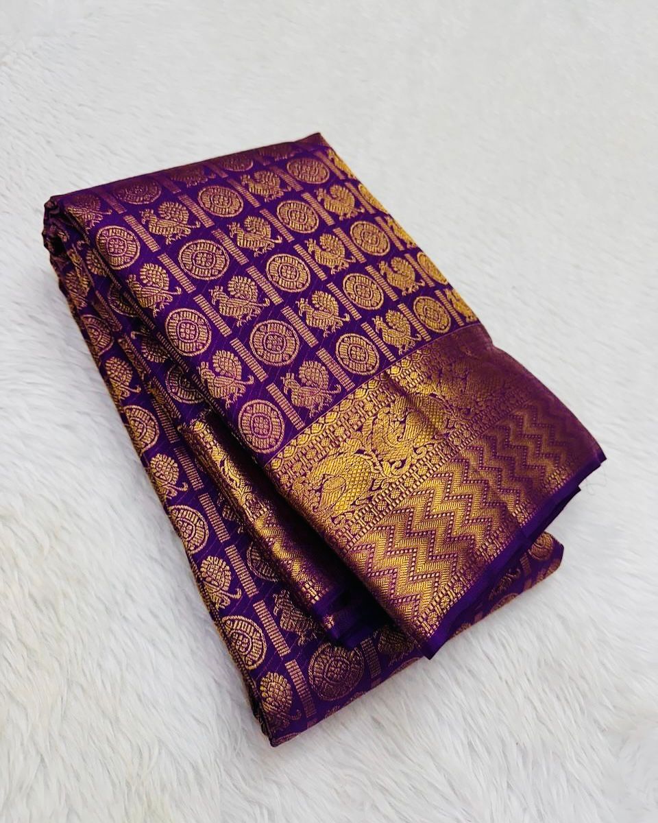 Gorgeous Purple Soft Banarasi Silk Saree With Alluring Blouse Piece