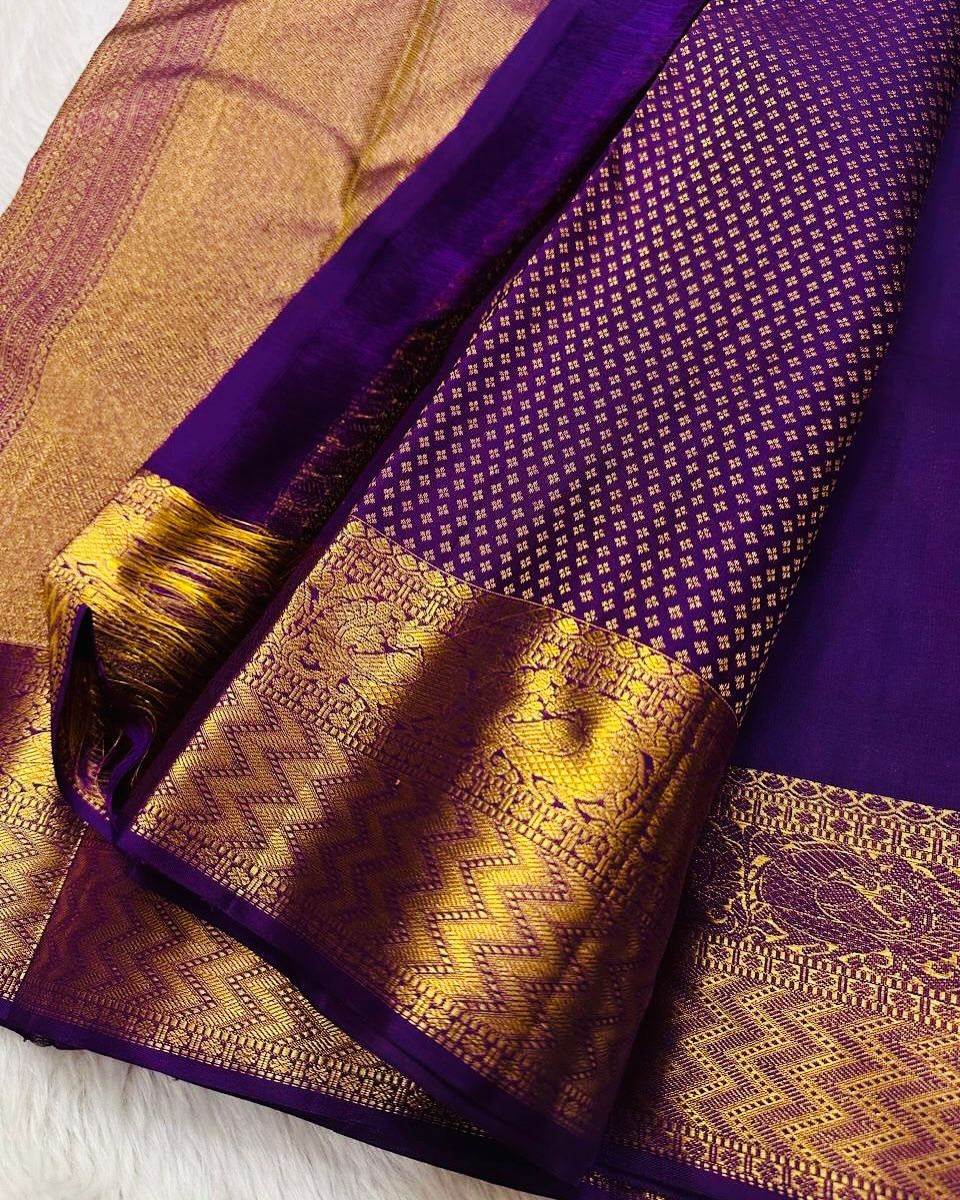 Gorgeous Purple Soft Banarasi Silk Saree With Alluring Blouse Piece