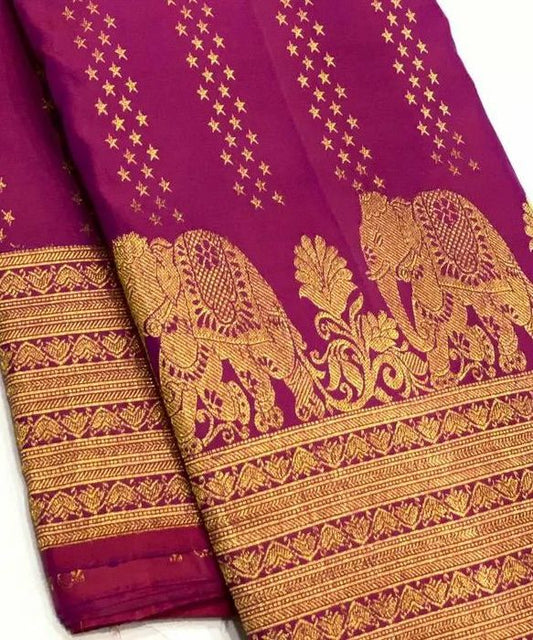 Mesmerising Dark Pink Soft Banarasi Silk Saree With Stylish Blouse Piece