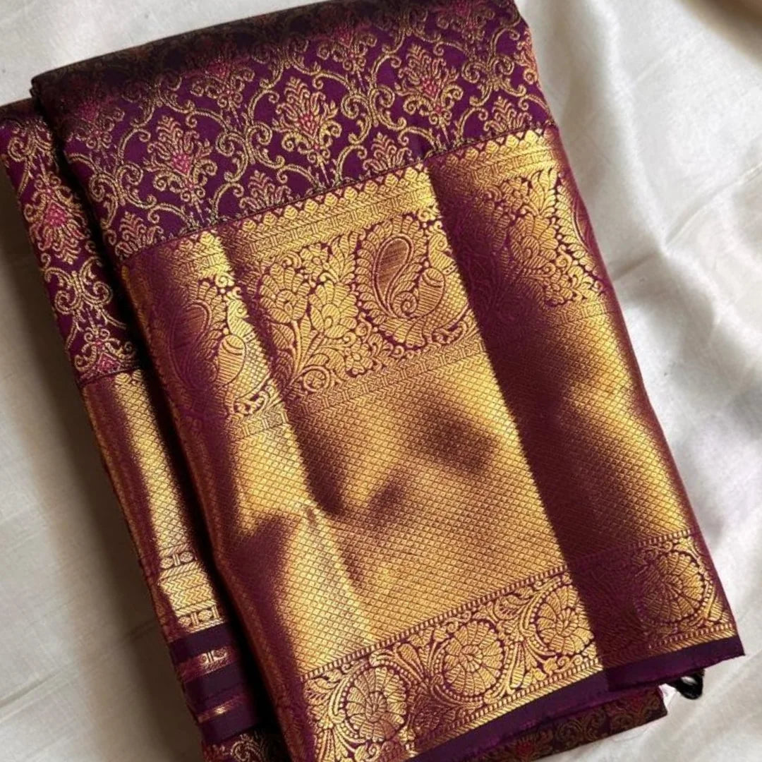Enthralling Purple Soft Banarasi Silk Saree With Cynosure Blouse Piece