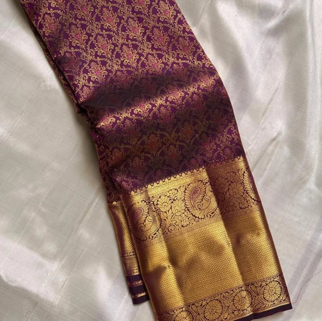 Enthralling Purple Soft Banarasi Silk Saree With Cynosure Blouse Piece