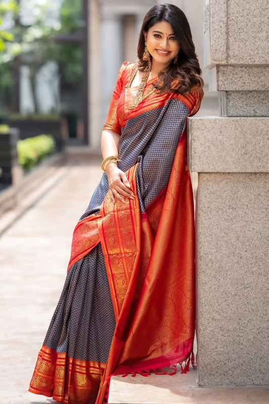 Sonorous Blue Soft Silk Saree With Nectarous Blouse Piece