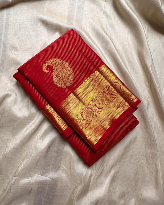 Murmurous Red Soft Banarasi Silk Saree With Palimpsest Blouse Piece