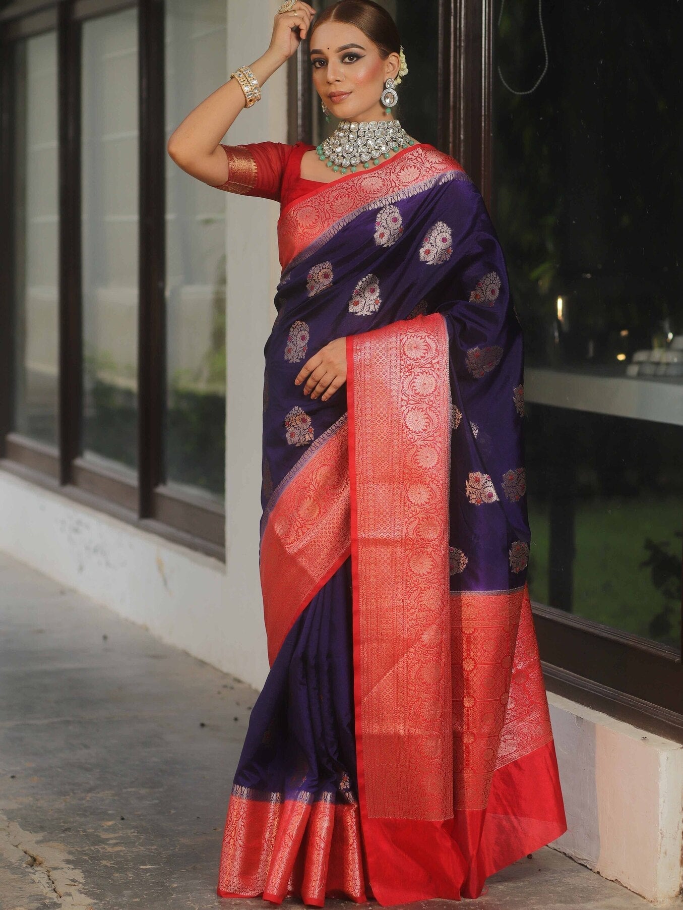 Nectarous Navy Blue Soft Silk Saree With Ephemeral Blouse Piece