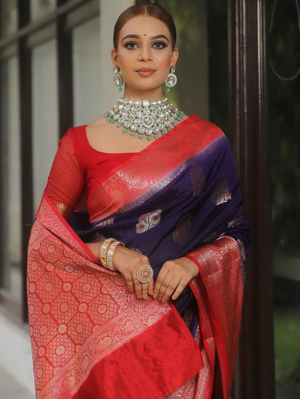 Nectarous Navy Blue Soft Silk Saree With Ephemeral Blouse Piece