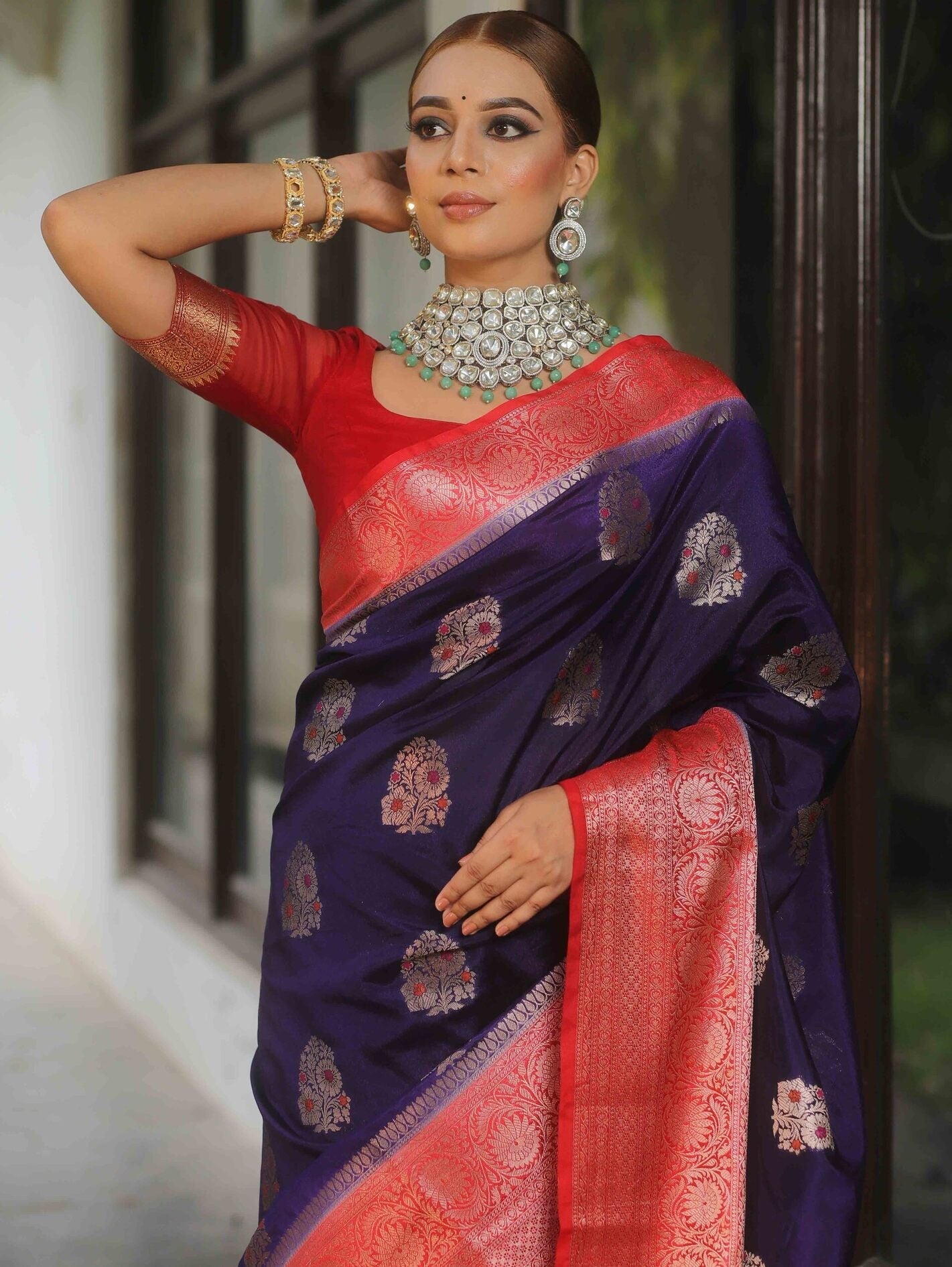 Nectarous Navy Blue Soft Silk Saree With Ephemeral Blouse Piece