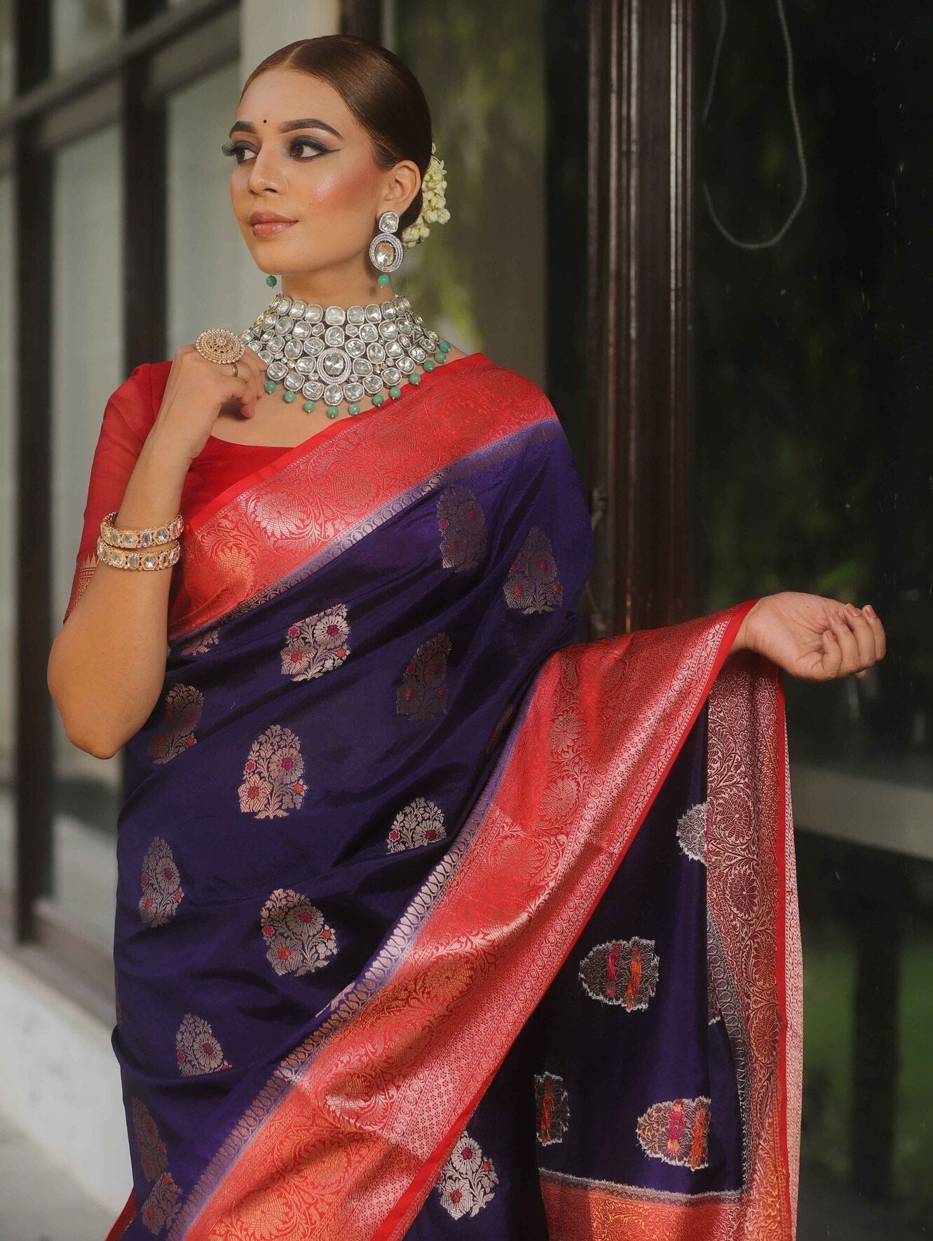 Nectarous Navy Blue Soft Silk Saree With Ephemeral Blouse Piece