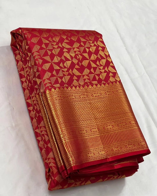 Ravishing Red Soft Banarasi Silk Saree With Posh Blouse Piece