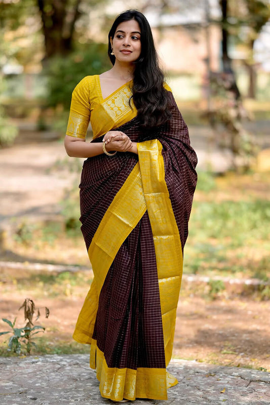 Gleaming Brown Soft Silk Saree With Demure Blouse Piece