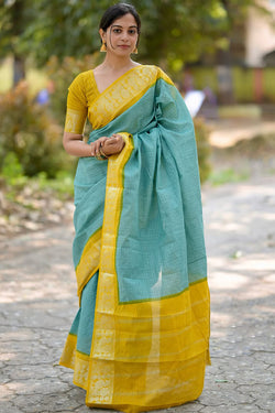 Traditional Firozi Soft Silk Saree With Breathtaking Blouse Piece