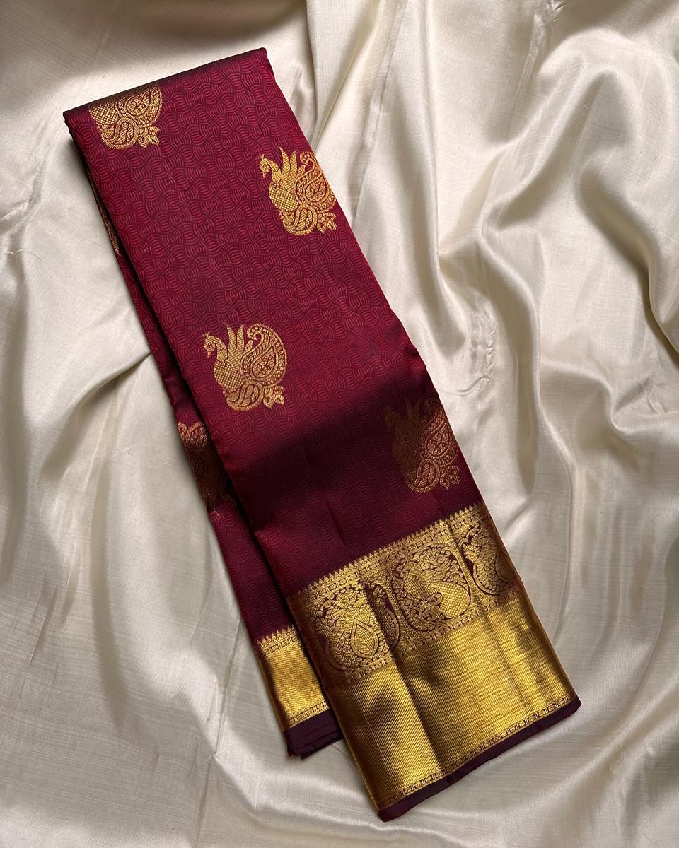 Captivating Maroon Soft Banarasi Silk Saree With Ethereal Blouse Piece