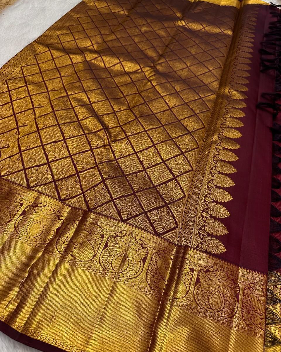 Captivating Maroon Soft Banarasi Silk Saree With Ethereal Blouse Piece