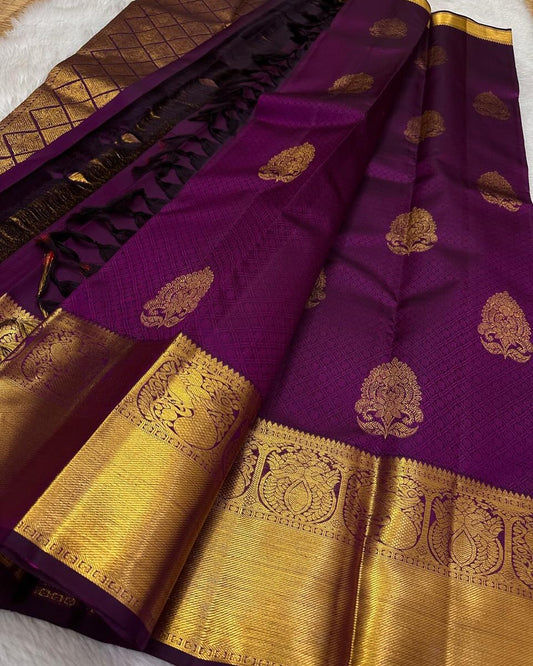 Glorious Purple Soft Banarasi Silk Saree With Ratatouille Blouse Piece