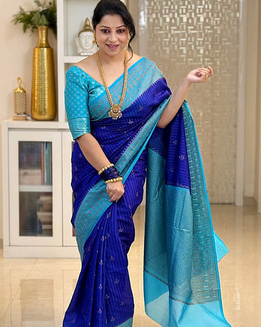 Dulcet Blue Soft Silk Saree With Snappy Blouse Piece
