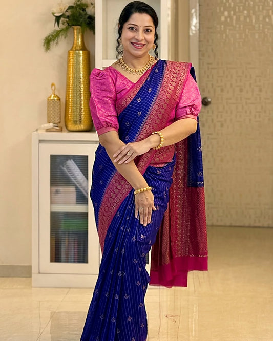 Resonant Blue Soft Silk Saree With Enigmatic Blouse Piece