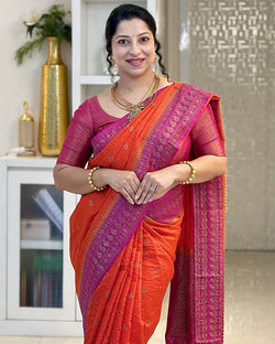 Fragrant Orange Soft Silk Saree With Ineffable Blouse Piece