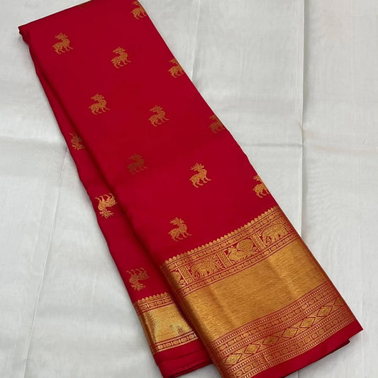 Scrumptious Red Soft Banarasi Silk Saree With Demesne Blouse Piece