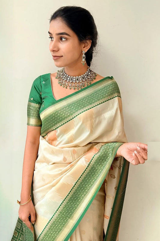Opulent Biege Soft Silk Saree With Ratatouille Blouse Piece