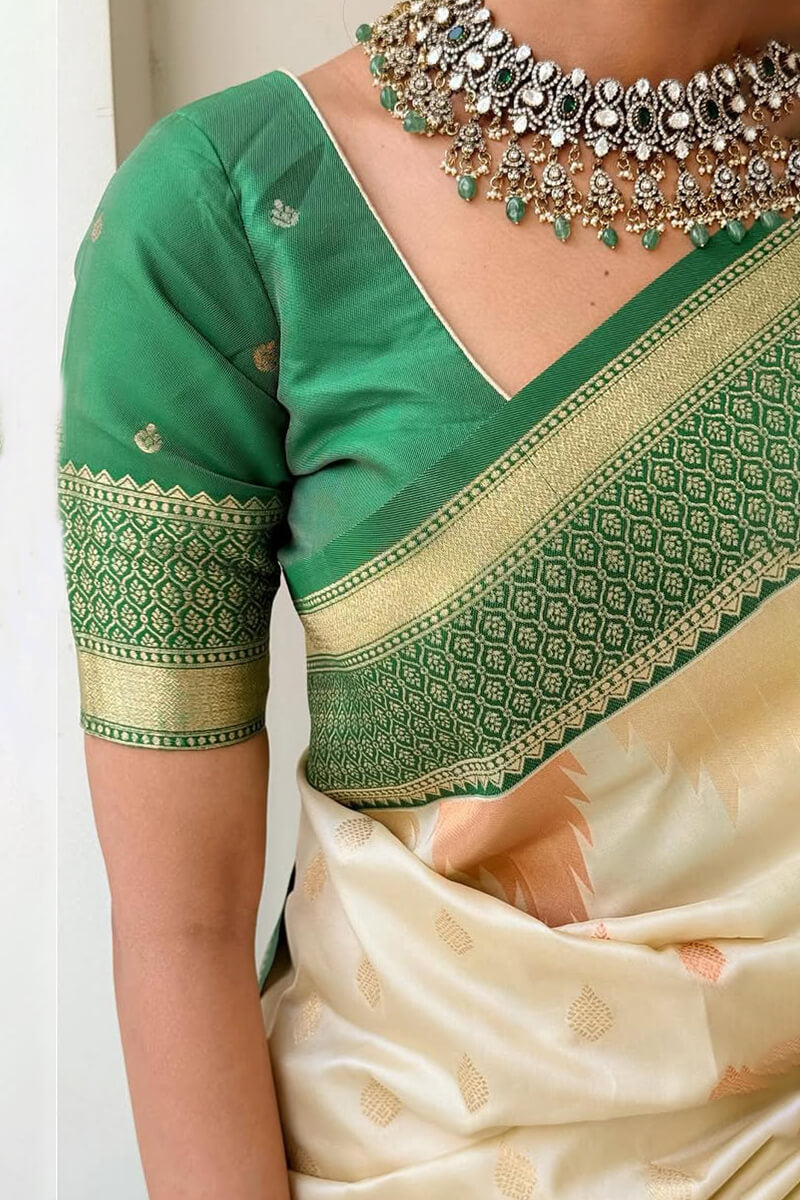 Opulent Biege Soft Silk Saree With Ratatouille Blouse Piece