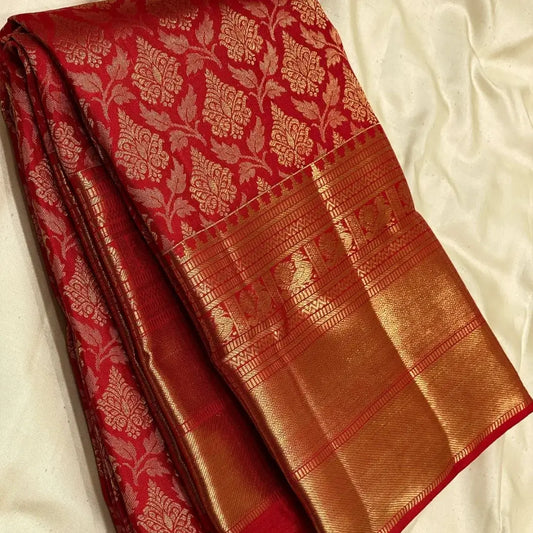Nemesis Red Soft Banarasi Silk Saree With Intricate Blouse Piece
