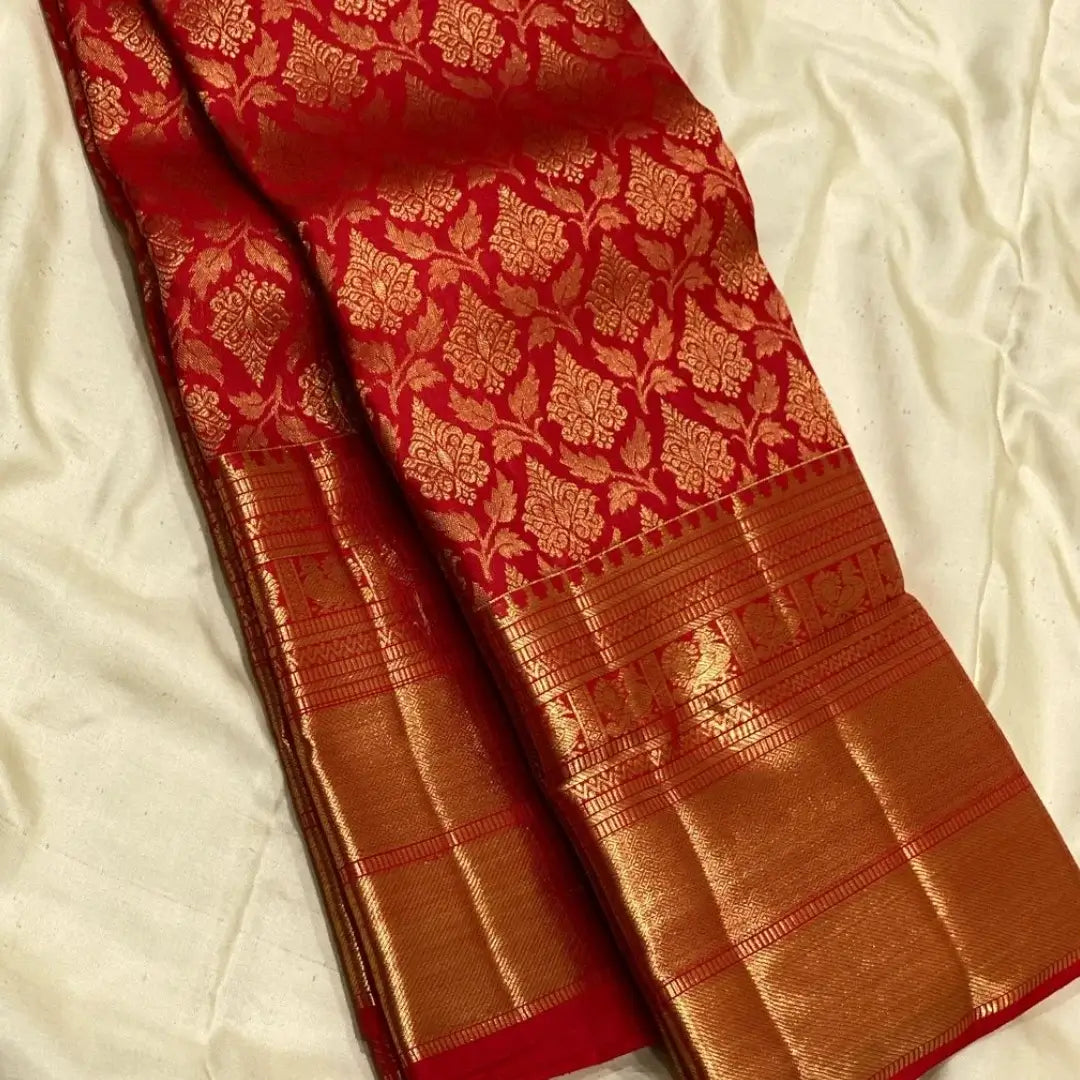 Nemesis Red Soft Banarasi Silk Saree With Intricate Blouse Piece