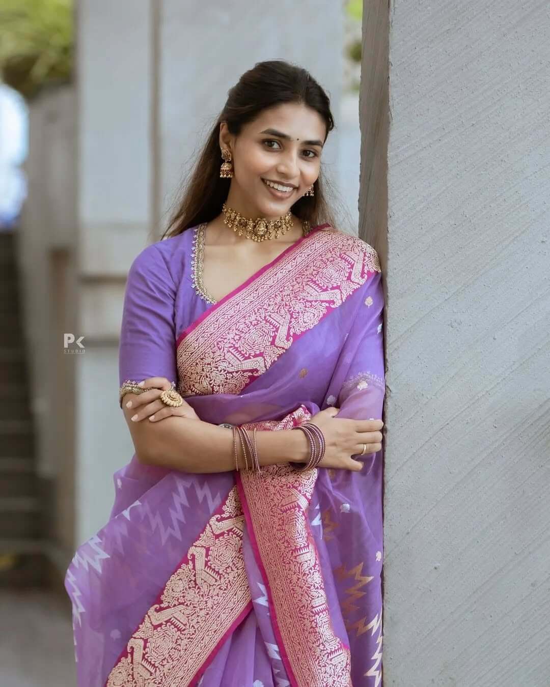 Effulgent Lavender Cotton Silk Saree With Forbearance Blouse Piece