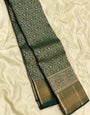 Enticing Dark Green Soft Banarasi Silk Saree With Resplendent Blouse Piece