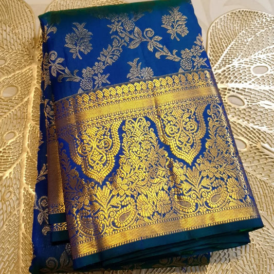 Prominent Royal Blue Soft Banarasi Silk Saree With Alluring Blouse Piece