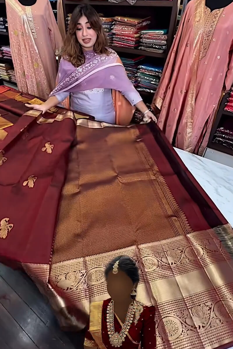 Majesty Wine Soft Banarasi Silk Saree With Blissful Blouse Piece