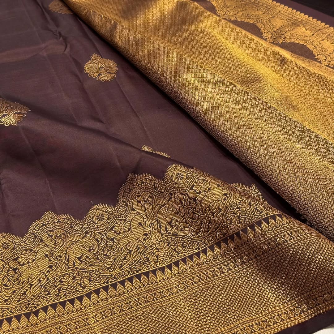 Piquant Brown Soft Banarasi Silk Saree With Improbable Blouse Piece