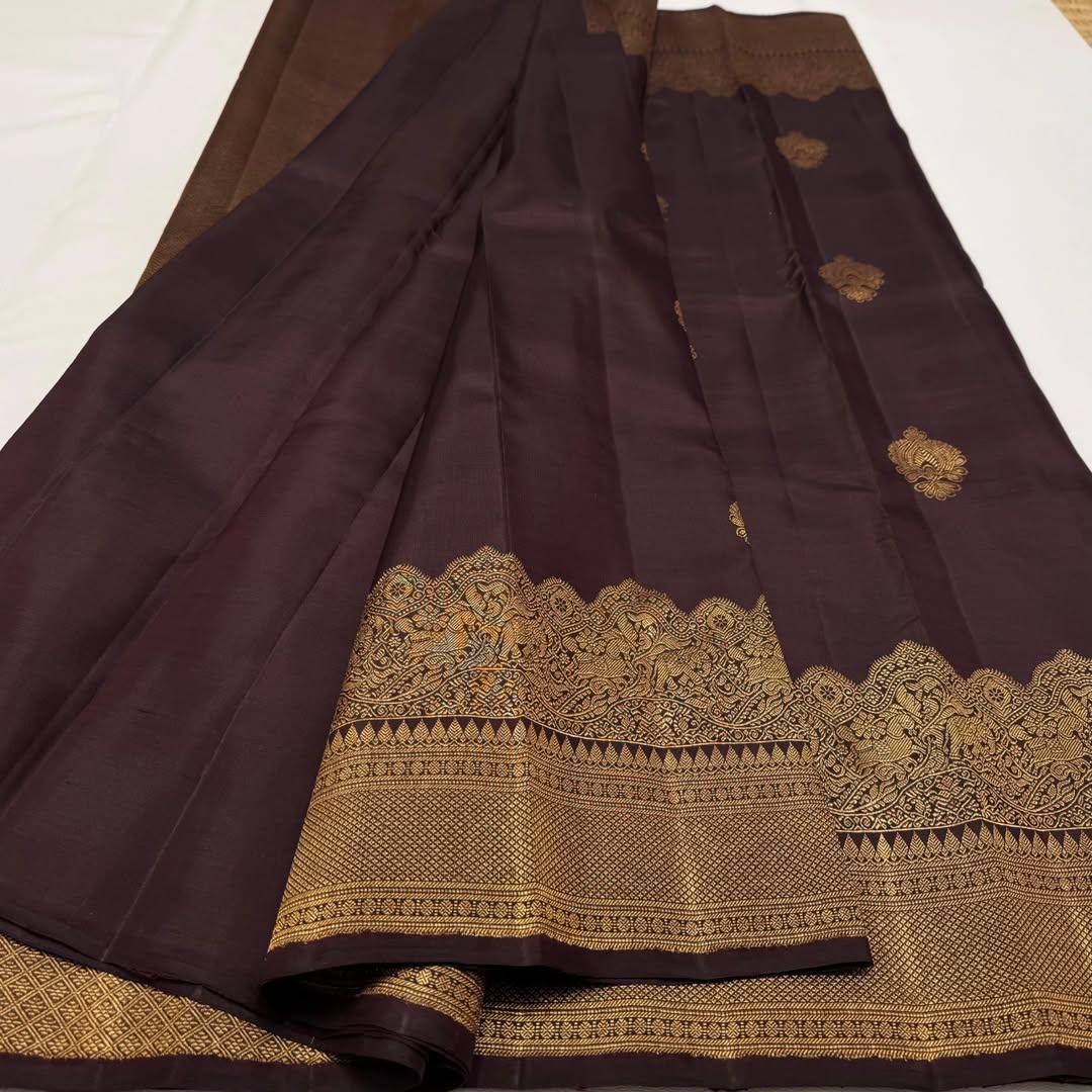 Piquant Brown Soft Banarasi Silk Saree With Improbable Blouse Piece