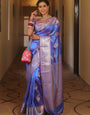 Fairytale Blue Soft Banarasi Silk Saree With Exuberant Blouse Piece